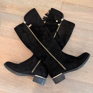 New GC Shoes Chic Black Knee High Suede Boots 6